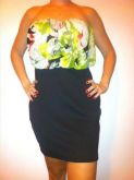 Vestido tomara que caia preto/estampado